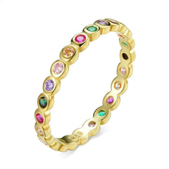 S925 Silver Colorful Zircon Rainbow Ring for Women