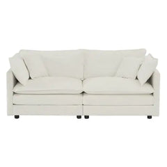 Modern Fabric Loveseat Sofa Couch For Living Room, Upholstered Large Size Deep Seat 2-Seat Sofa With 4 Pillows ,White Chenille