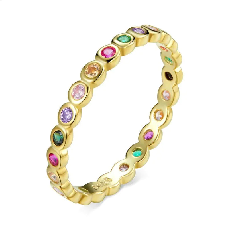 S925 Silver Colorful Zircon Rainbow Ring for Women