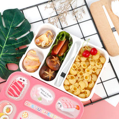 Cute Japanese Plastic Lunch Box with Utensils (Multi-Compartment)