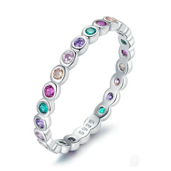 S925 Silver Colorful Zircon Rainbow Ring for Women