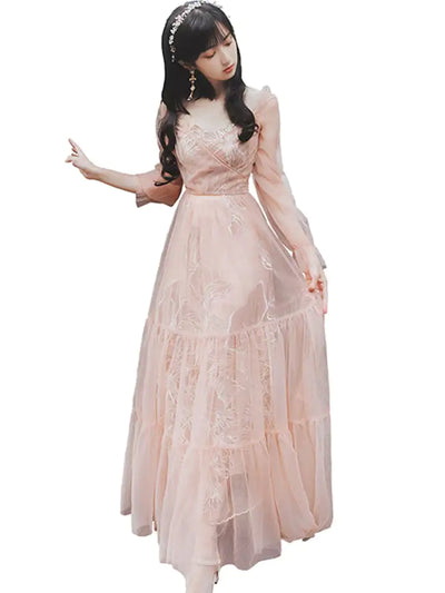 French Retro Sweet Fairy Dress with Heavy Embroidery