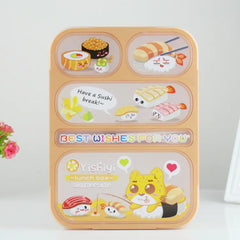 Cute Japanese Plastic Lunch Box with Utensils (Multi-Compartment)