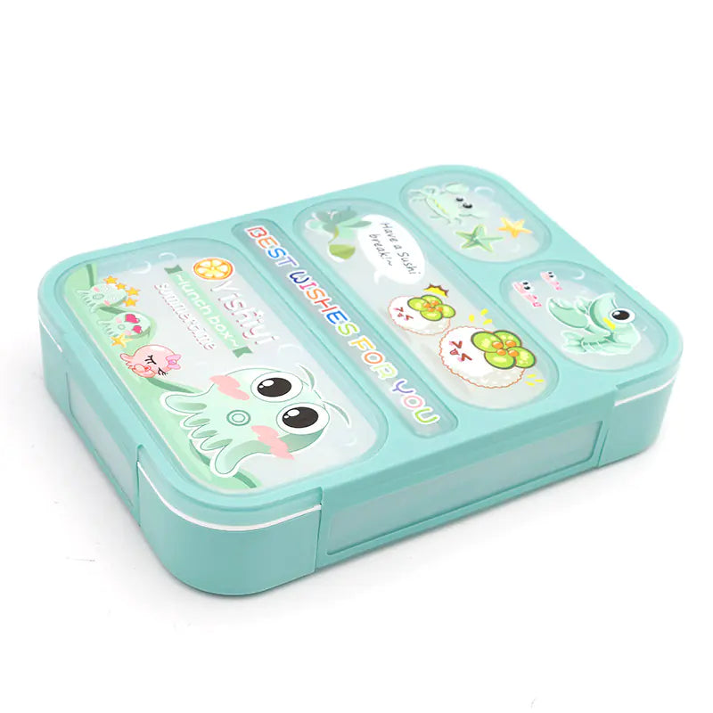 Cute Japanese Plastic Lunch Box with Utensils (Multi-Compartment)